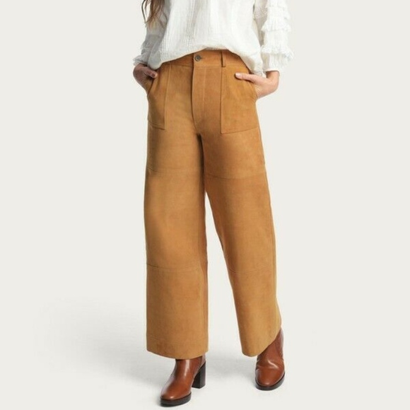 Frye Pants - Frye Nadia Wide Leg Cropped Suede Leather Pants S